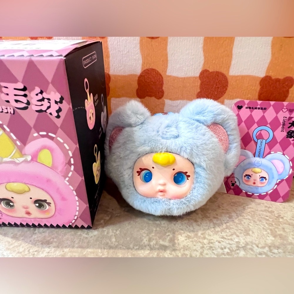 Adorable Plush elephant keychain with Blue and Pink Accents